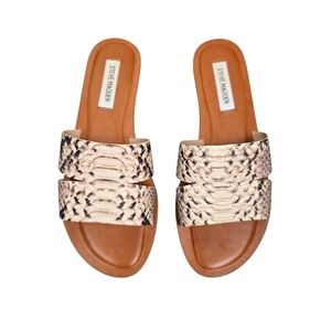 Steve Madden Womens Alexandra Ivory Tan Snake Slide Sandals Size 8